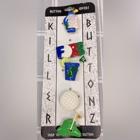 Vintage Golf Button Covers NIP Colorful Designs Killer Buttonz Snap On Set of 5 - Picture 1 of 3